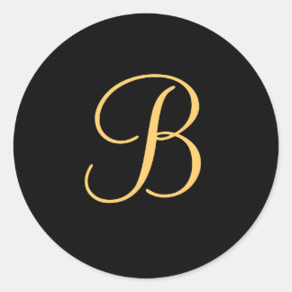 Sticker Rond Monogramme B, initial de couleur or B sur le noir,