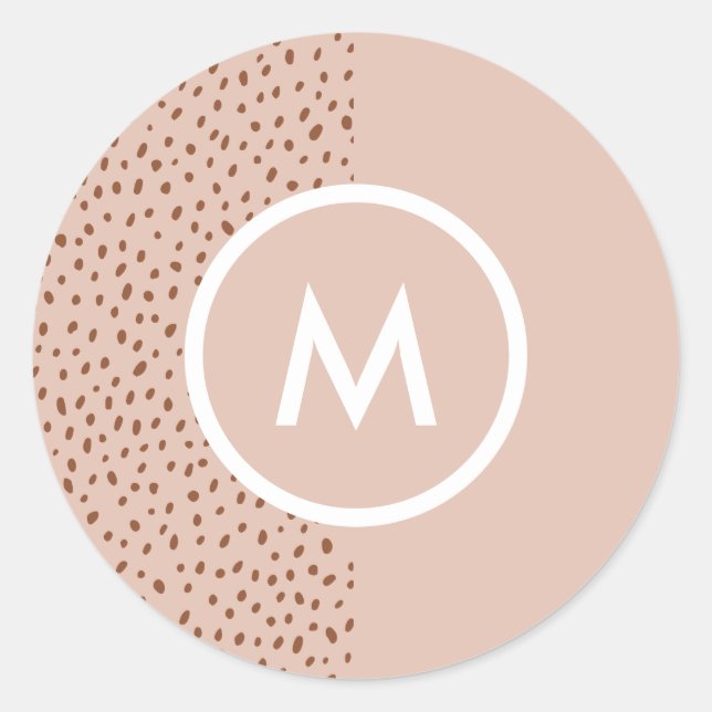 Sticker Rond Monogramme beige tendance avec Boho en terre cuite (Devant)