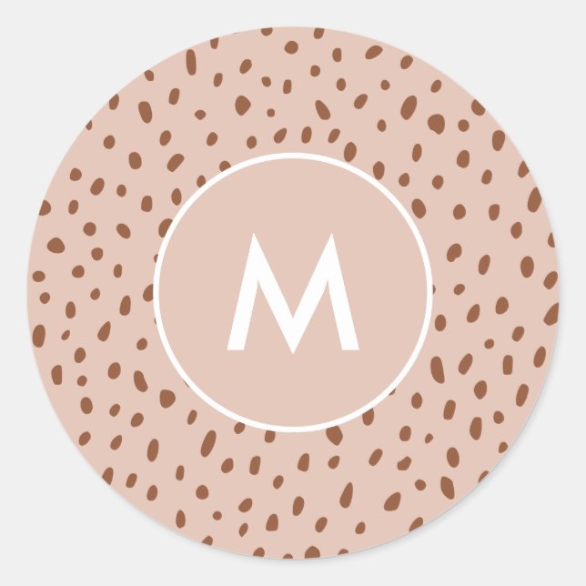 Sticker Rond Monogramme beige Terracotta Points Brown Imprimer (Devant)