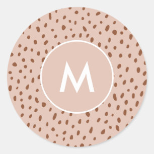 Sticker Rond Monogramme beige Terracotta Points Brown Imprimer