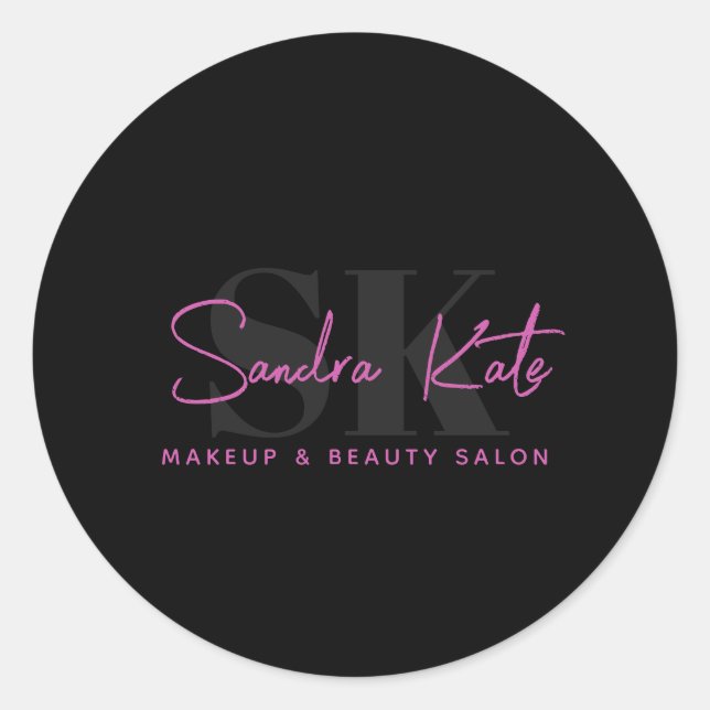 Sticker Rond Monogramme Black Neon Rose Beauté Salon Logo perso (Devant)