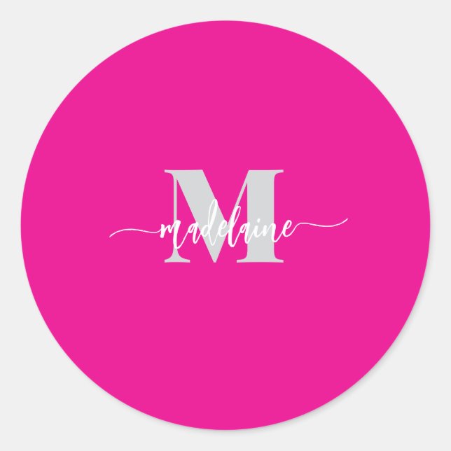 Sticker Rond Monogramme blanc argent rose personnel (Devant)