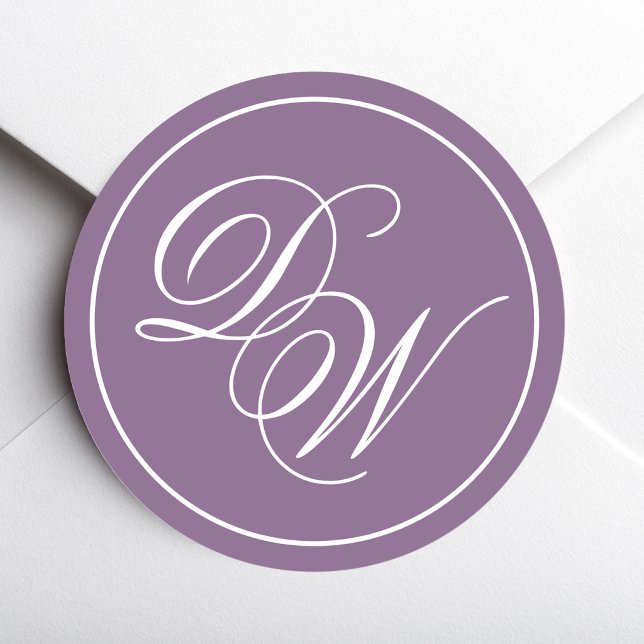 Sticker Rond Monogramme Blanc Calligraphie 2 Initiales Violet P (Créateur téléchargé)