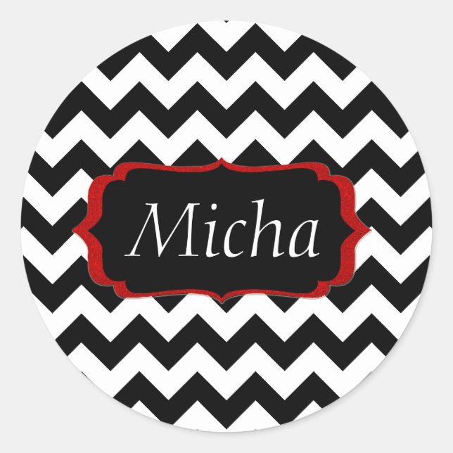 Sticker Rond Monogramme blanc et noir moderne Chevron (Devant)
