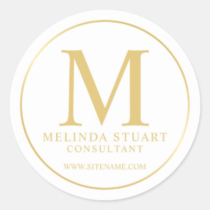 Sticker Rond Monogramme blanc et or