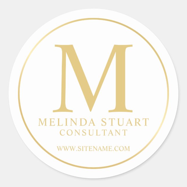 Sticker Rond Monogramme blanc et or Elegant Business (Devant)