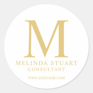 Sticker Rond Monogramme blanc et or Elegant Business