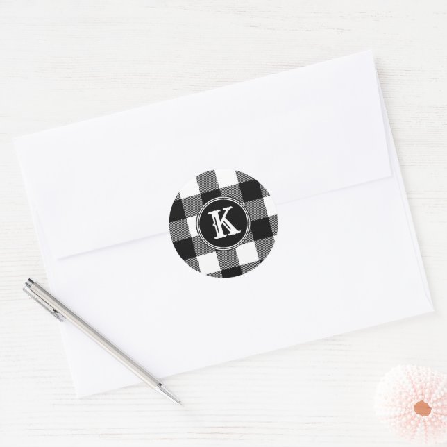 Sticker Rond Monogramme blanc noir (Enveloppe)