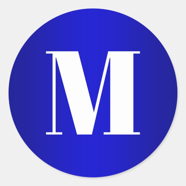Sticker Rond Monogramme blanc sur ombre bleu royal (Devant)
