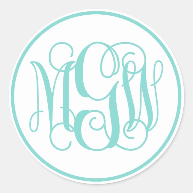 Sticker Rond Monogramme blanc Turq Aqua Vine, do-it-yourself BG (Devant)