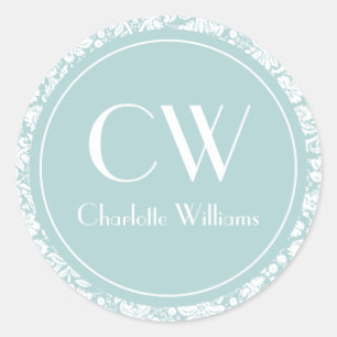 Sticker Rond Monogramme bleu ciel Damas