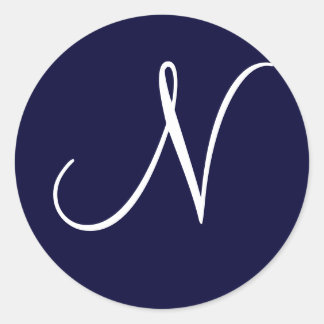 Sticker Rond Monogramme bleu et blanc de la Marine Initiale "N"