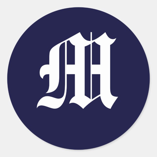 Sticker Rond Monogramme bleu et blanc de la Marine "M" (Devant)