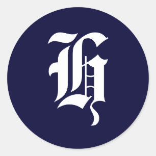 Sticker Rond Monogramme bleu et blanc de la marine Phoques init