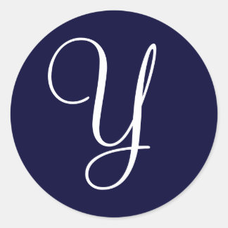 Sticker Rond Monogramme bleu et blanc Marine Phoques initiaux "