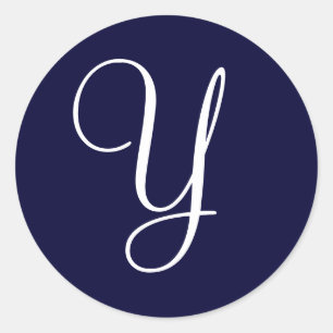 Sticker Rond Monogramme bleu et blanc Y