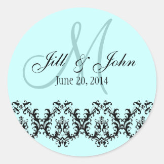 Sticker Rond Monogramme bleu mariage Enregistrer la date