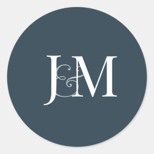 Sticker rond Monogramme bleu marine