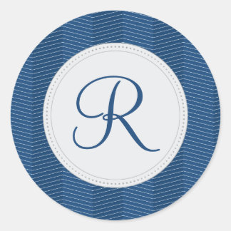 Sticker Rond Monogramme bleu marine mince Motif Chevron