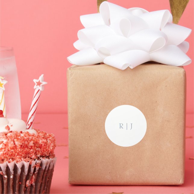 Sticker Rond Monogramme bleu poussiéreux Initiales Mariage mini (Fête)