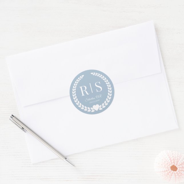 Sticker Rond Monogramme bleu transparent simple (Enveloppe)