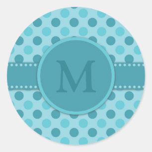 Sticker Rond Monogramme Bleu Turquoise Points