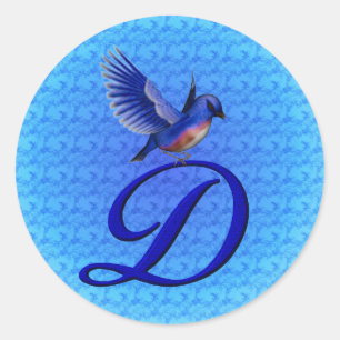 Sticker Rond Monogramme Bluebird Initial D Élégant