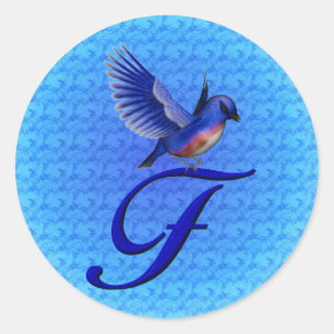 Sticker Rond Monogramme Bluebird Initial F Élégant