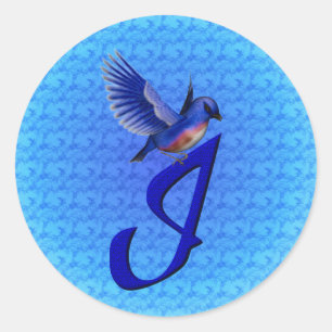 Sticker Rond Monogramme Bluebird Initial I Élégant