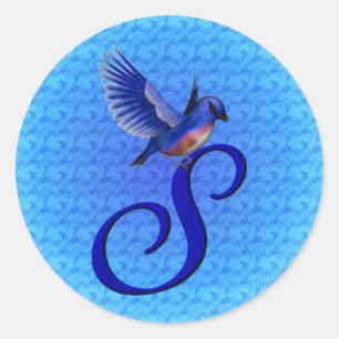 Sticker Rond Monogramme Bluebird Initial S Élégant