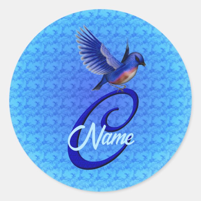 Sticker Rond Monogramme Bluebird Initiale C Élégant Personnalis (Devant)