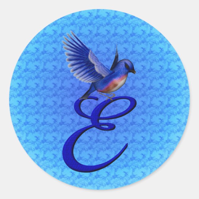 Sticker Rond Monogramme Bluebird Initiale E Élégant (Devant)