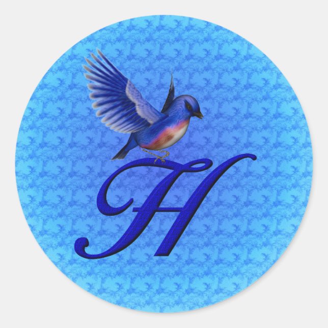 Sticker Rond Monogramme Bluebird Initiale H Élégant (Devant)