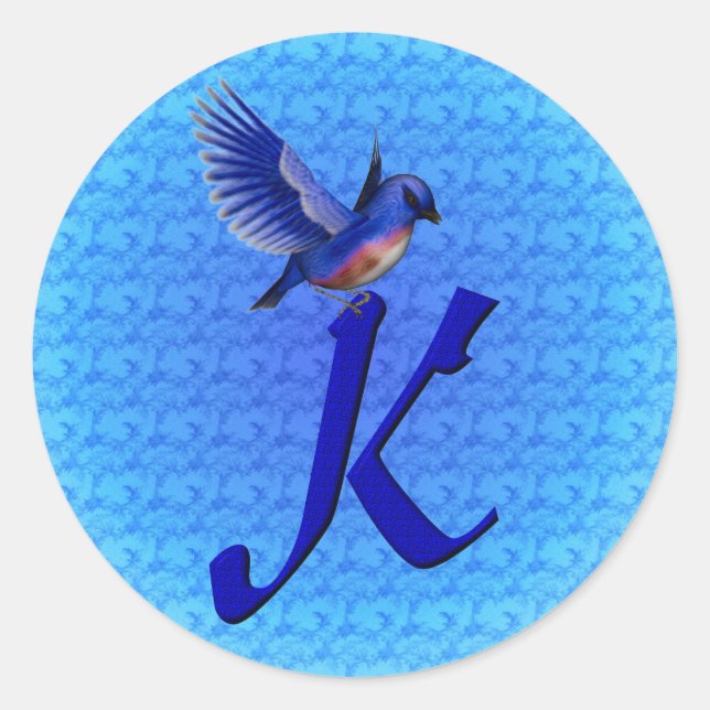 Sticker Rond Monogramme Bluebird Initiale K Élégant (Devant)