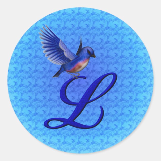 Sticker Rond Monogramme Bluebird Initiale L Élégant (Devant)
