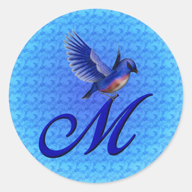 Sticker Rond Monogramme Bluebird Initiale M Élégant (Devant)
