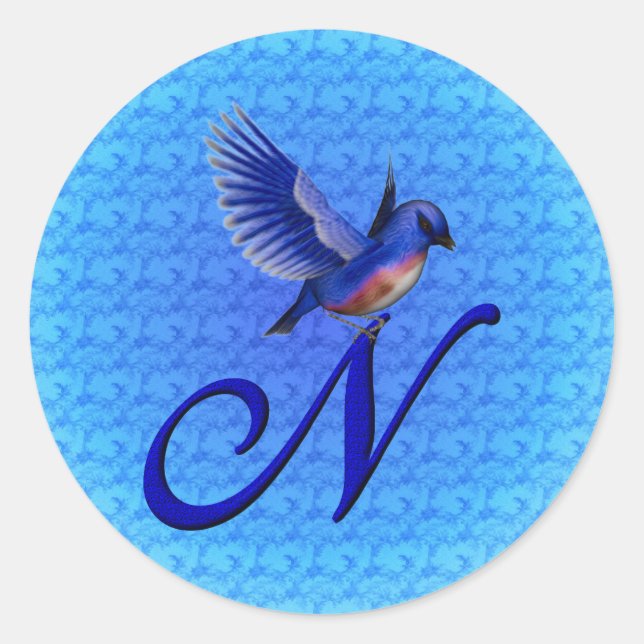 Sticker Rond Monogramme Bluebird Initiale N Élégant (Devant)