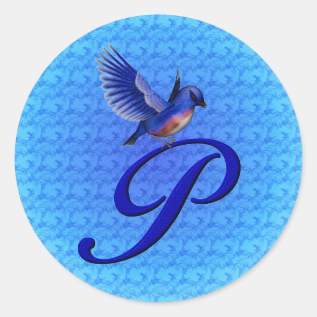 Sticker Rond Monogramme Bluebird Initiale P Élégant (Devant)