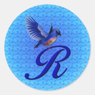 Sticker Rond Monogramme Bluebird Initiale R Élégant