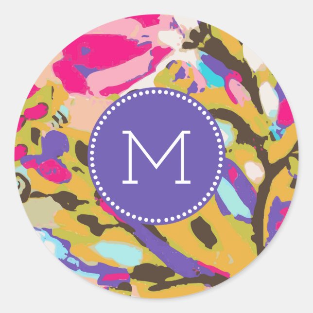 Sticker Rond Monogramme | Boho rose Floral I (Devant)