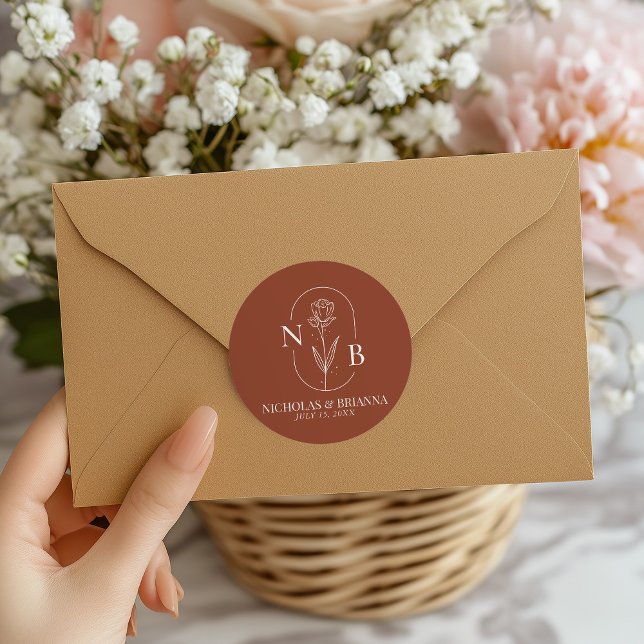 Sticker Rond Monogramme Boho Terracotta Burnt Orange Mariage (Créateur téléchargé)