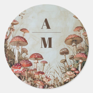 Sticker Rond Monogramme Bois Automne Aquarelle Mariage de champ
