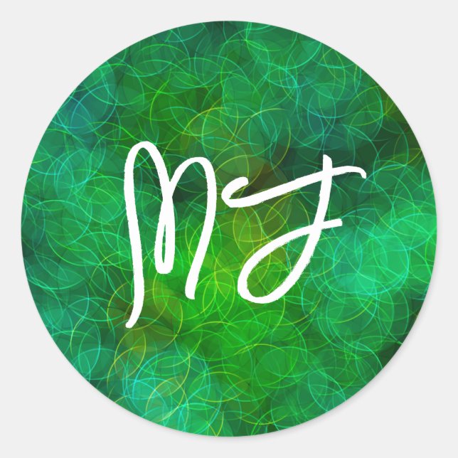 Sticker Rond Monogramme Bokeh noir et vert (Devant)