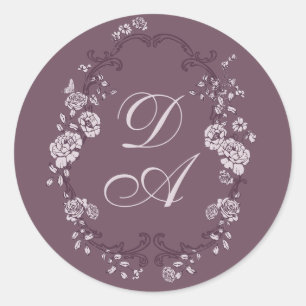 Sticker Rond Monogrammé Bordeaux Botanique
