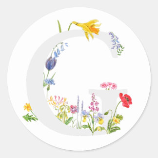 Sticker Rond monogramme botanique alphabet g fleur sauvage