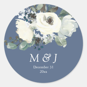 Sticker Rond Monogramme botanique bleu et blanc-bleu-bleu-bleu-