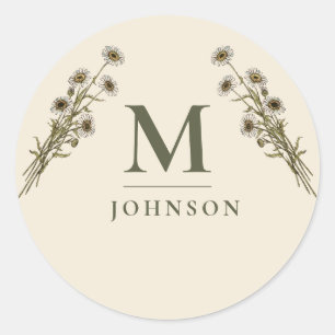 Sticker Rond Monogramme Botanique Floral Vintage Personnalisé