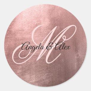 Sticker Rond Monogramme brillant Faux Rose Gold Foil Fancy Mari
