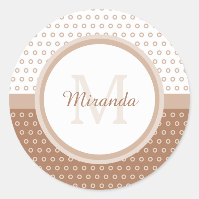 Sticker Rond Monogramme Brown et blanc avec nom (Devant)