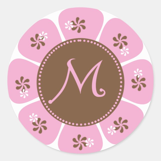 Sticker Rond Monogramme Brown et rose M (Devant)